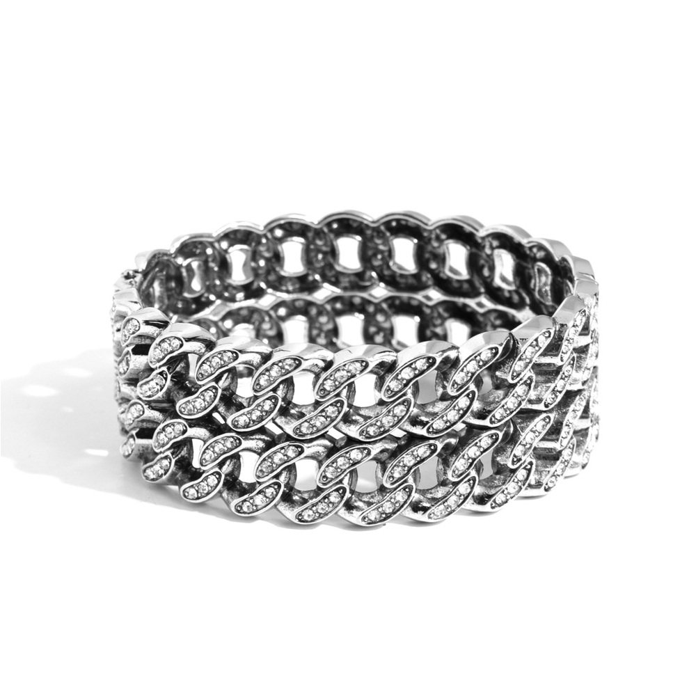 Silver and Rhinestone Hinge Bracelet